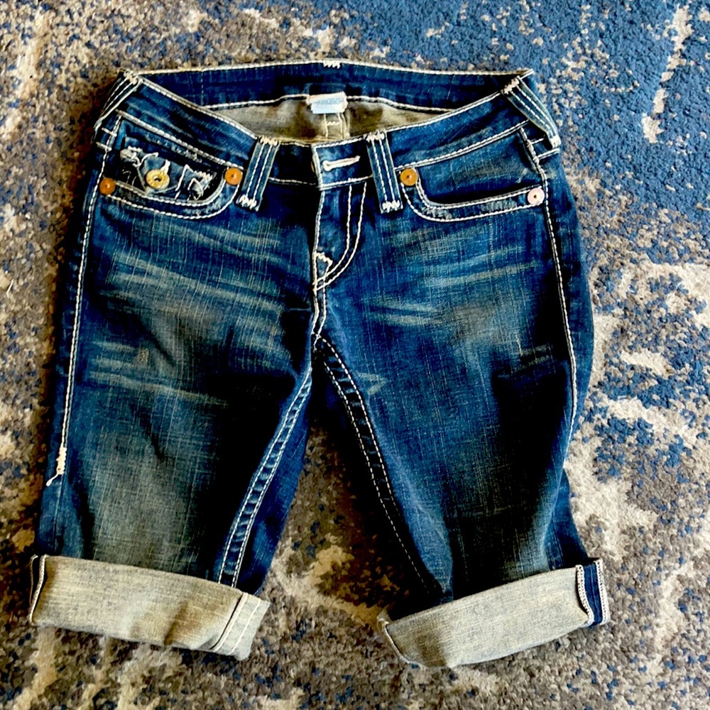 True religion denim shorts.